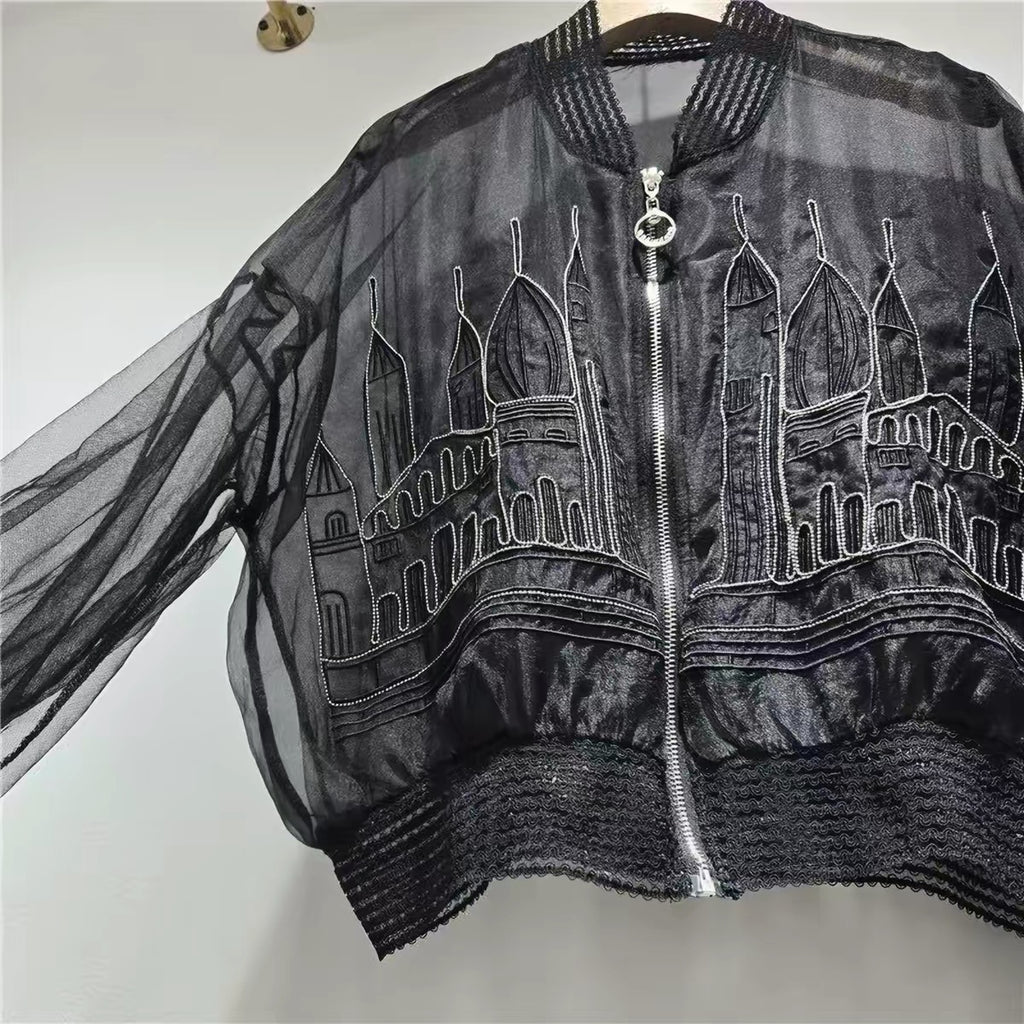 Noir Cathedral Sheer Bomber Jacket