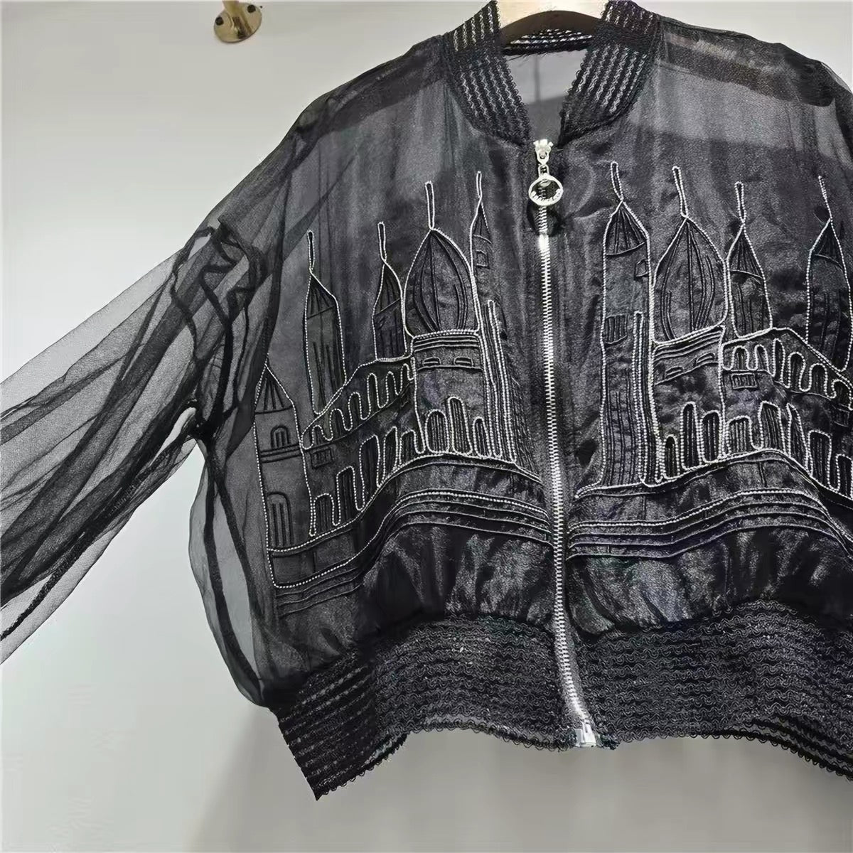 Noir Cathedral Sheer Bomber Jacket