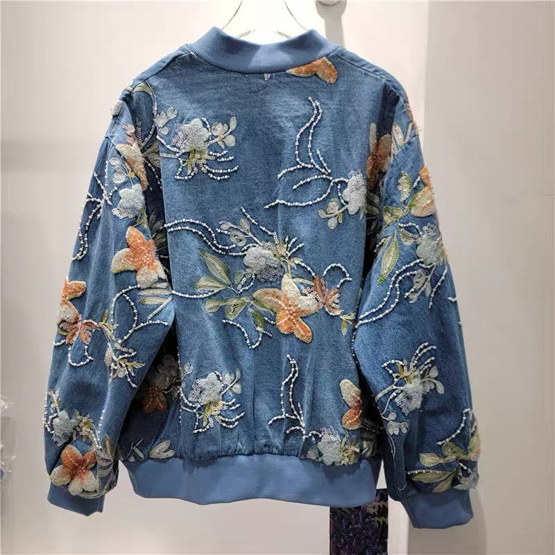 Meadow Bloom Embroidered Bomber Jacket