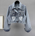 Reworked Cropped Denim Jacket with Vintage Brooch Embellishments, Handmade Upcycled Jean Jacket, Western Y2K Style