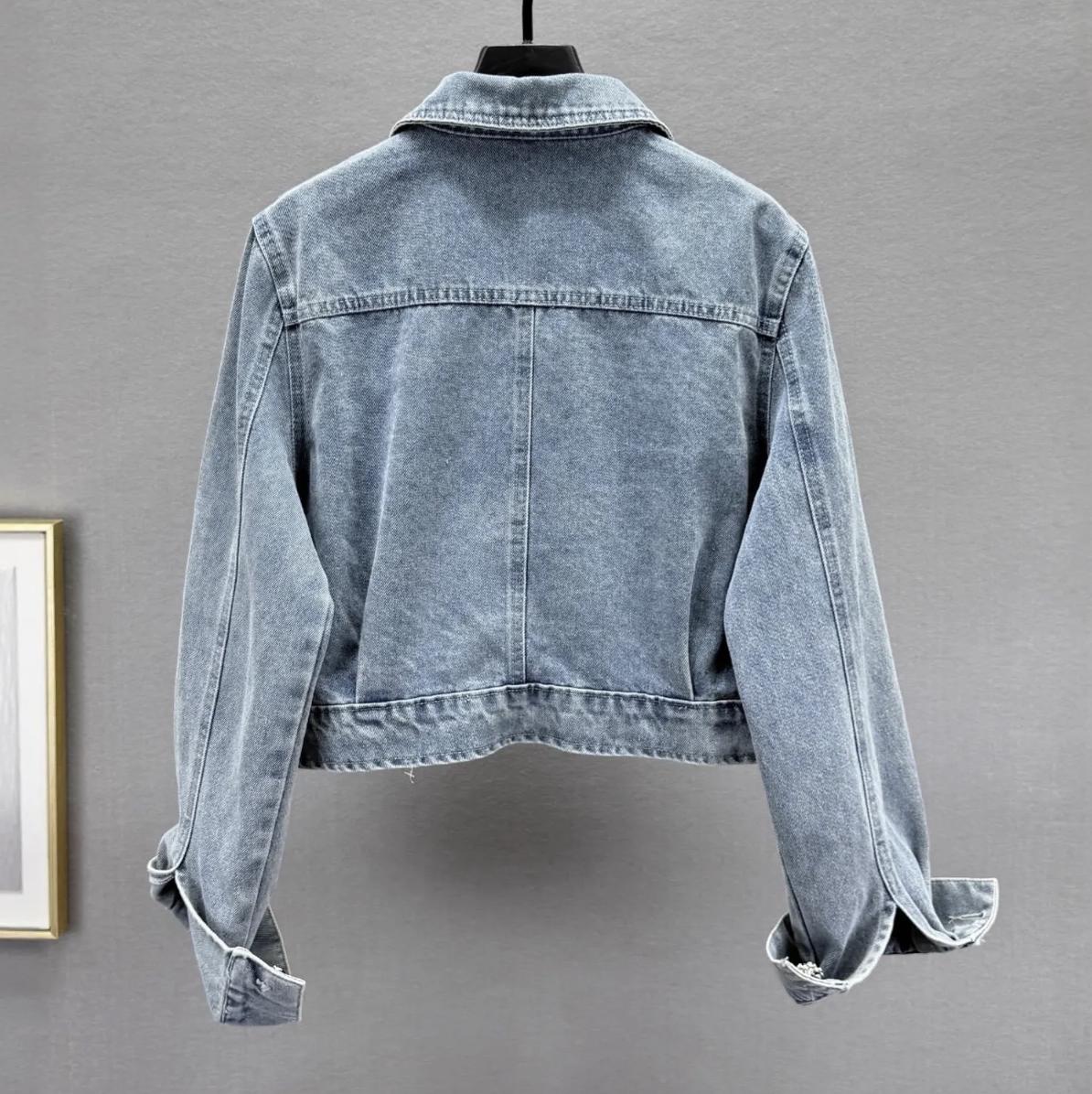 Reworked Cropped Denim Jacket with Vintage Brooch Embellishments, Handmade Upcycled Jean Jacket, Western Y2K Style