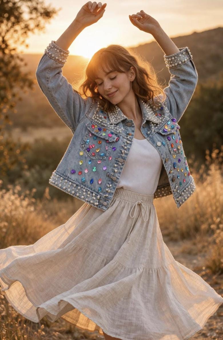 Handmade Beaded Pearl and Rhinestone Cropped Jacket, Cropped Embellished Jean Jacket, Colorful Gem Statement Jacket, Festival Party Denim