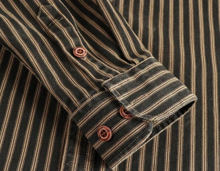 4 Colors Railway Stripe Workwear Shirt, Organic Cotton, Vintage-inspired Shirt Jacket, 100% Cotton Utility Shirt, Retro Workwear Overshirt