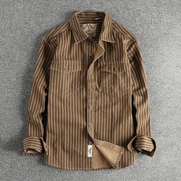 4 Colors Railway Stripe Workwear Shirt, Organic Cotton, Vintage-inspired Shirt Jacket, 100% Cotton Utility Shirt, Retro Workwear Overshirt