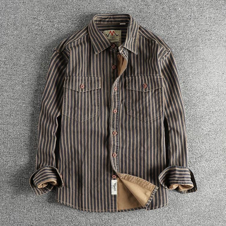 4 Colors Railway Stripe Workwear Shirt, Organic Cotton, Vintage-inspired Shirt Jacket, 100% Cotton Utility Shirt, Retro Workwear Overshirt