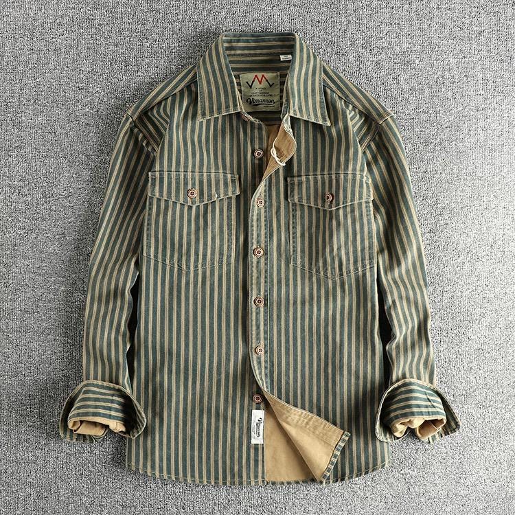 4 Colors Railway Stripe Workwear Shirt, Organic Cotton, Vintage-inspired Shirt Jacket, 100% Cotton Utility Shirt, Retro Workwear Overshirt